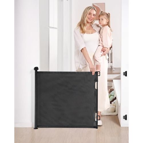 Likzest Retractable Mesh Gate, 33" Tall, Extends up to 55" Wide, Child & Pet Safety Gate for Stairs, Doorways & Hallways, Ideal for Dogs & Cats Indoors & Outdoors (Black)