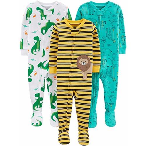 Simple Joys by Carter's Toddlers and Baby Boys' Snug-Fit Footed Cotton Pajamas, Pack of 3