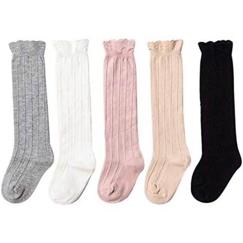 EPEIUS Baby Girls Boys Uniform Knee High Socks Tube Ruffled Stockings Infants and Toddlers (Pack of 3/5)