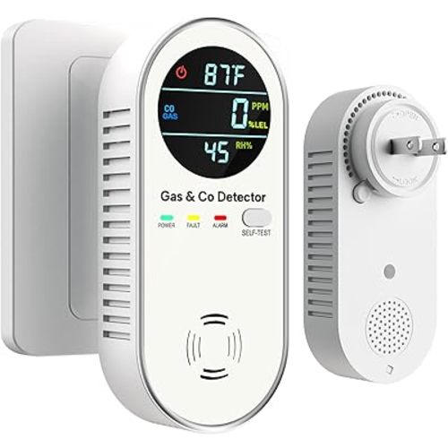 4-in-1 Natural Gas Leak Detector & Carbon Monoxide Detectors - Carbon Monoxide Detectors Plug in - Natural, Propane, Co & Gas Detector, Temperature & Humidity Detectors for Home, RV (White)