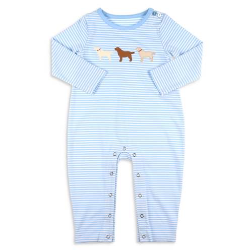 Boys Puppy Romper - Blue Stripe