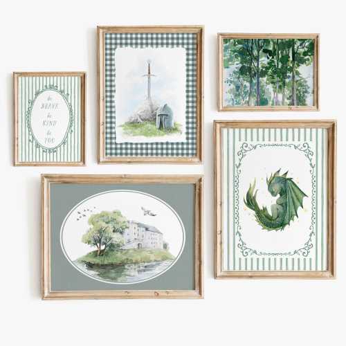 Tiny Hero Nursery Wall Art - Set of 5 | Little Knight’s Nursery Print Set| Knights & Dragons Prints|Enchanted Kingdom Printable Art|L689