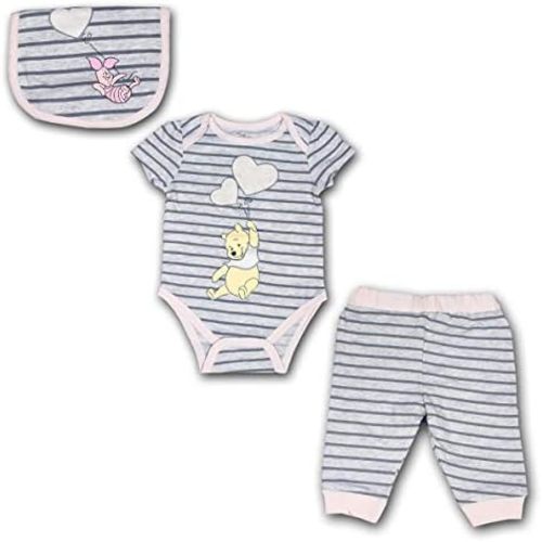 Disney Winnie the Pooh Baby Girls Bodysuit, Pants and Bib Set for Infants