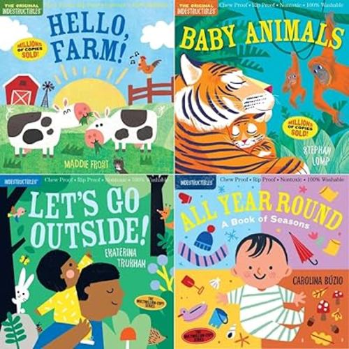 Indestructibles: The Wonderful World Series 4 Books Set - Hello, Farm!, Baby Animals, Let’s Go Outside! Doc, All Year Round (Chew Proof · Rip Proof · Nontoxic · 100% Washable, Book for Babies, Newborn Books, Safe to Chew)