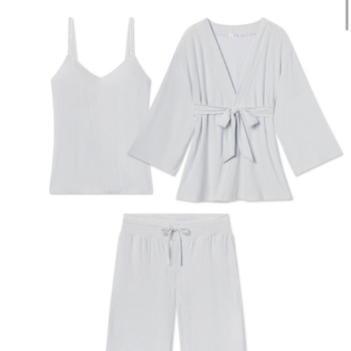 LAKE | Women | DreamModal Pajamas | Parisian Blue Pencil Stripe Maternity Kimono Bundle- Medium