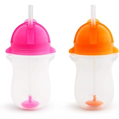 Munchkin® Any Angle™ Weighted Toddler Straw Cup with Click Lock™ Lid, 10 Ounce, 2 Pack, Pink/Orange
