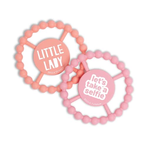 Bella Tunno Happy Teether 2pk – Soft & Easy Grip Baby Teether Toy, Silicone Teether Ring to Help Soothe Gums, Non-Toxic and BPA Free, Lets Take a Selfie/Little Lady
