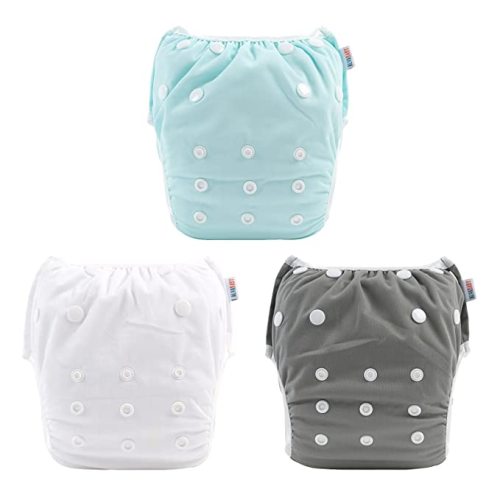 ALVABABY Baby Swim Diapers 3pcs One Size Reuseable Washable & Adjustable for Swimming Lesson & Baby Gifts Blue Gray White 3SWY18 - 02cambridge Blue&gray&white Small - Small (Pack of 3)