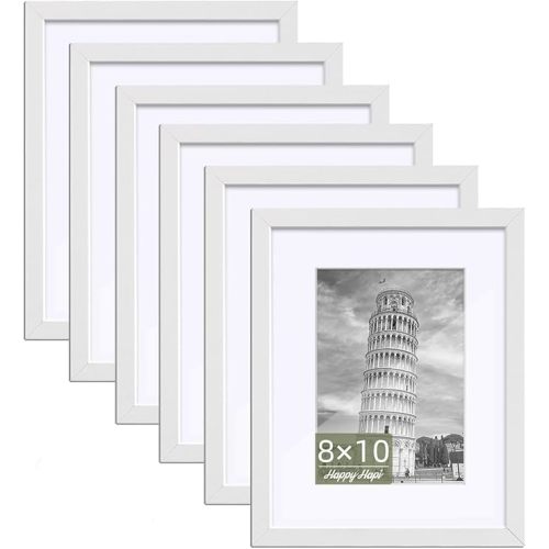 8x10 Picture Frame Set of 6, White Picture Frame Display Pictures 5x7 with Mat or 8x10 Without Mat. Wall Hanging Photo Frame or Tabletop Display Gallery Frame