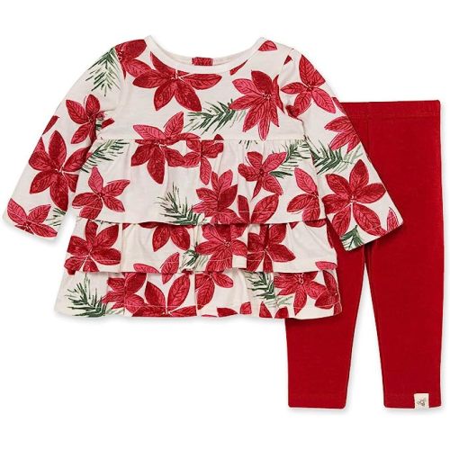 Burt's Bees Baby Baby Girls' Top and Pant Set, Tunic and Leggings Bundle, 100% Organic Cotton - 3 Months - Watercolor Pointsettia