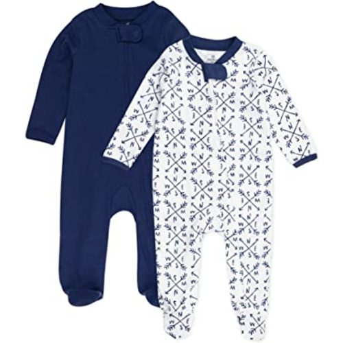 HonestBaby Sleep and Play Footed Pajamas One-Piece Sleeper Jumpsuit Zip-front PJs Organic Cotton for Baby Boys, Unisex