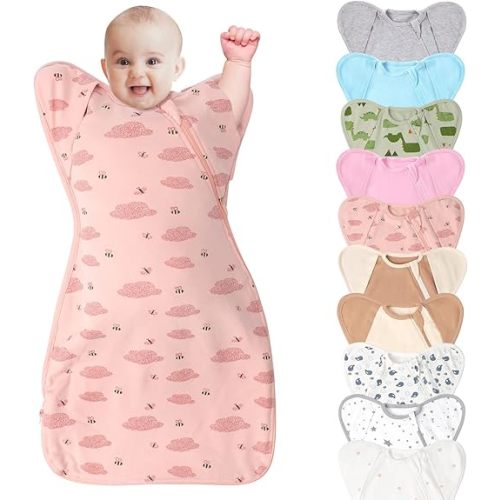 Organic Cotton 3-Way Wearable Swaddle Sleep Sacks | Arms Up Design for Easy Diaper Changes & Startle Reflex Relief | Baby Transition Swaddle for Newborns to Infants