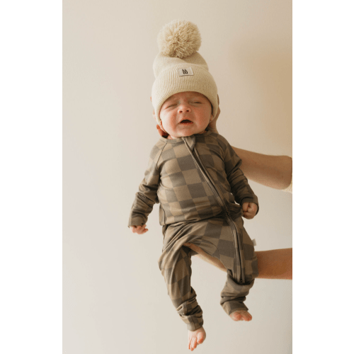 Forever French Bamboo Romper - Faded Brown Checkerboard