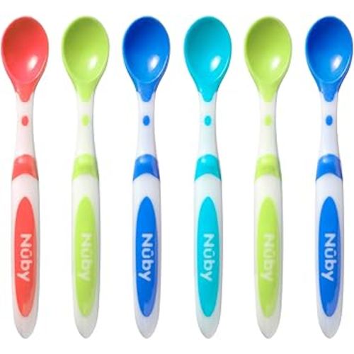 Nuby 6 Piece Long Handle Weaning Spoons, Assorted, One Size
