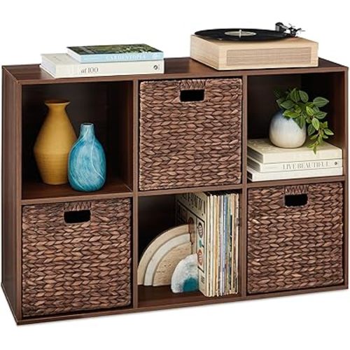 Best Choice Products 6-Cube Storage Organizer, 13.5in Shelf Opening, Bookcase, Display Shelf, Customizable w/ 3 Removable Back Panels – Walnut