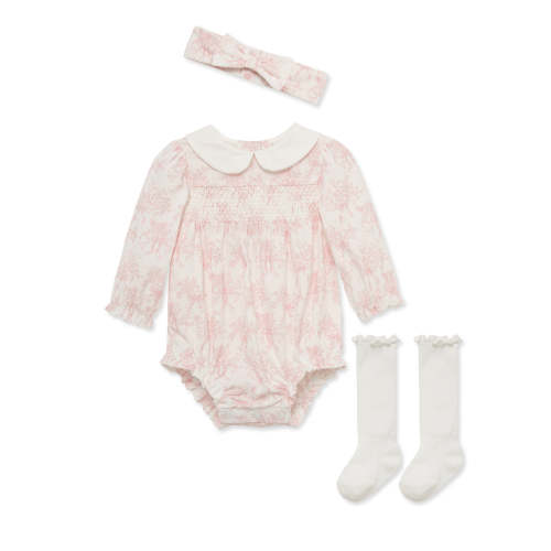 Bow Toile Woven Bubble & Headband Set w/ Socks (3M-12M)