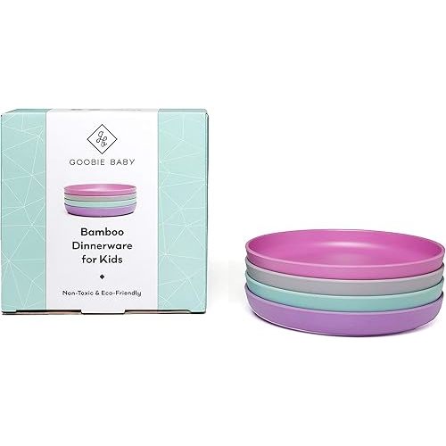 Bamboo Kids Plates, Set of 4 Non Toxic & Eco Friendly Dinnerware :: Breakfast, Lunch, & Dinner Plate for Toddlers & Kids :: Great Gift for Baby Shower & Birthday