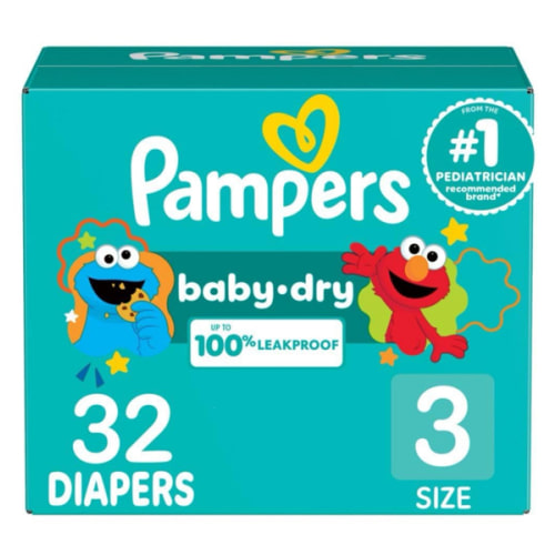 Pampers Diapers - Baby Dry - Size 3, 32 Count, Absorbent Disposable Infant Diaper (Packaging May Vary)