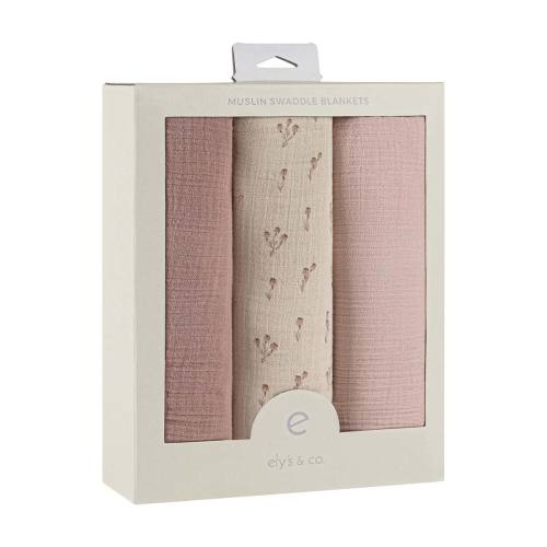 3 Pack Cotton Muslin Swaddle Blanket - Mauve Bluebell – Ely's & Co.