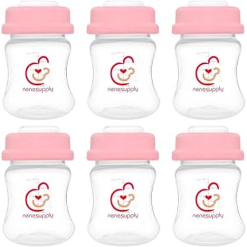 Nenesupply Storage Bottles Collection Bottles for Spectra S1 S2 Motif Luna Breast Pumps 6 pc 4.7oz 140ml With Collar and Sealing Disc. Breastmilk Storage Replace Spectra Bottles for Pumping Wide-Mouth