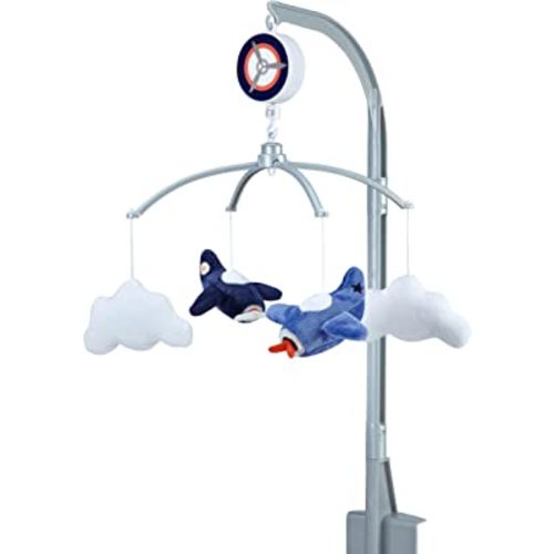 Carter's Take Flight Airplane/Cloud Nursery Crib Musical Mobile, Blue, Navy, Grey, Orange
