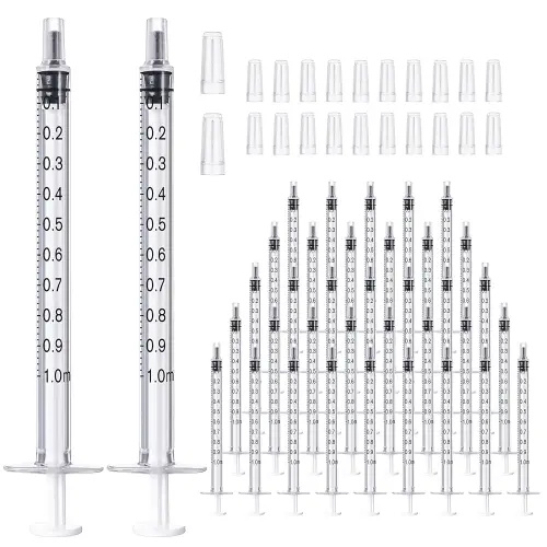 JOLLY PARTY 100 Pack 1ml Syringes with Caps, 1cc Syringe Needleless, Small Oral Syringe with Tip Cap Individually Wrapped for Scientific Labs, Liquid Measuring, Pet Feeding, Oil & Glue Dispenser