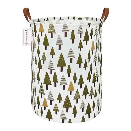 QUEENLALA Large Storage Basket,Laundry Hamper/Bathroom/Home Decor/Collapsible Round Storage Bin,Boys and Girls Hamper/Boxes/Clothing(Green forest)