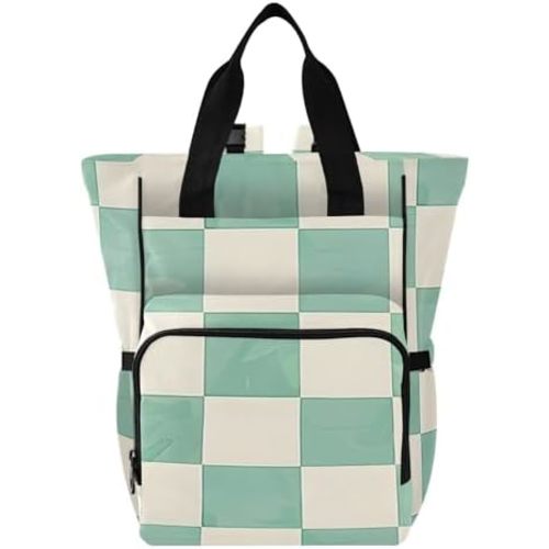 Bolaz Diaper Backpack for Moms,Multifunction Baby Nappy Changing Bags with Insulated Pockets,Mint and Cream Checkerboard Design