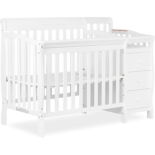 Jayden 4-in-1 Mini Convertible Crib And Changer in White, Greenguard Gold Certified, Non-Toxic Finish, New Zealand Pinewood, 1" Mattress Pad