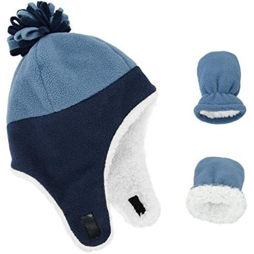 Zando Baby Boy Sherpa Lined Warm Fleece Pilot Hat Infant Toddler Winter Hat Mitten Set