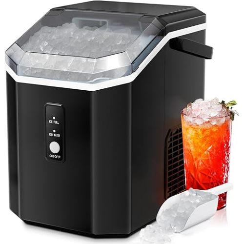 ZAFRO Nugget Ice Maker Countertop with Handle, Self-Cleaning Ice Machine, 35Lbs per Day, Chewable&Soft Ice Cubes, with Ice Basket/Ice Scoop, Black