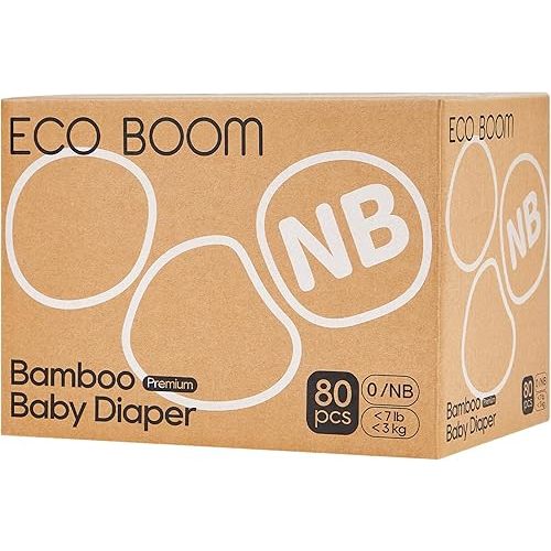 ECO BOOM Diapers, Viscose from Bamboo Diapers, Natural Soft Disposable Nappies for Infant, Size 0 Suitable for up to 7 lbs (Newborn - 80 Count)