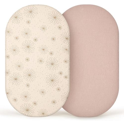 lulumoon Muslin Bassinet Sheets Baby: Cotton Bassinet Sheets Fitted for Boys and Girls - Bassinet Sheets for Oval Rectangle or Hourglass Mattress
