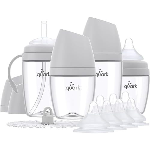 BuubiBottle Hybrid Bottle Feeding Bundle by Quark - Baby Bottle Set with Baby Bottles for Breastfed Babies from Newborn to Toddler - with RealFeel Anti Colic Nipples, Sippy Cup Conversion Kit - Gray