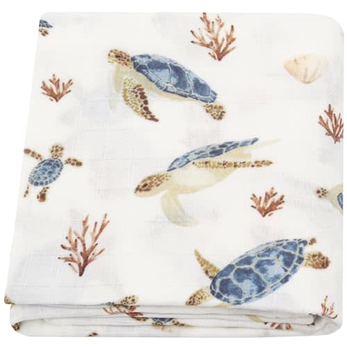 LifeTree Baby Swaddle Blanket, 70% Viscose from Bamboo and 30% Cotton Muslin Swaddles Blankets Boys Girls, Sea Turtle Swaddling Blanket Neutral for Newborn, Super Soft Large 47" x 47"