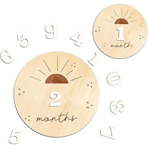 Sunburst Wooden Monthly Baby Milestone Cards, Baby Monthly Milestone Wood Discs, Baby Months Signs, Baby Milestone Discs, Interchangeable Milestone Cards, Baby Photo Props