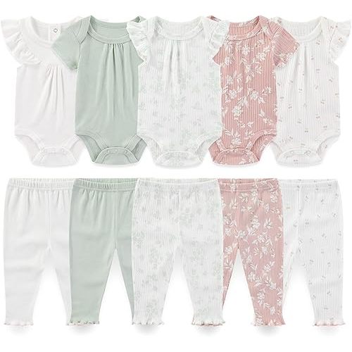 Baby Boy Girl 10 Piece Combined Type Clothing Set Cotton Baby Bodysuits and Pants Set Home Outdoor Infant Clothes