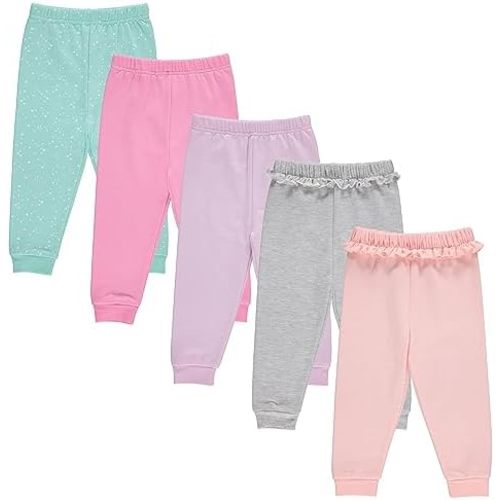 Cudlie 5-Pack Baby/Toddler Girls Joggers - Lounge Pants, Active Sweatpants Sweats - Fashion Joggers for Girls