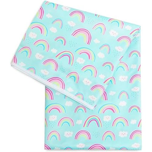 Bumkins Baby Splat Mat - Under High Chair Mess Mat for Kids, Waterproof Reusable Fabric, Arts & Crafts, Playtime, 42inx42in, Rainbow Blue