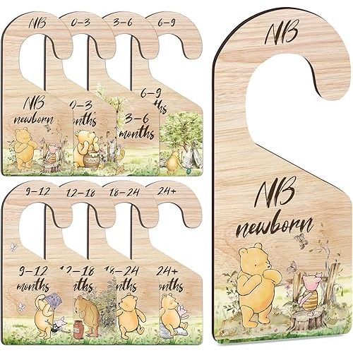 8PCS Classic Winnie Baby Closet Dividers for Newborn, the Pooh Baby Nursery Decor Wooden Hanger, Winnie Baby Clothes Dividers for Closet, Double-Sided Baby Closet Dividers