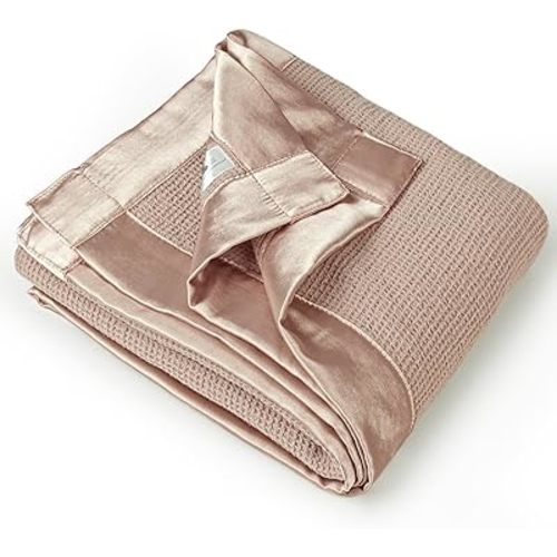 Lulu moon Swaddle Baby Blanket: Waffle Blanket with Satin Trim - Soft Breathable Toddler Blanket Perfect for Nursing Cover and Playtime - Cotton Crib Blanket for Daytime Naps 40"x36"(Dusty Rose)