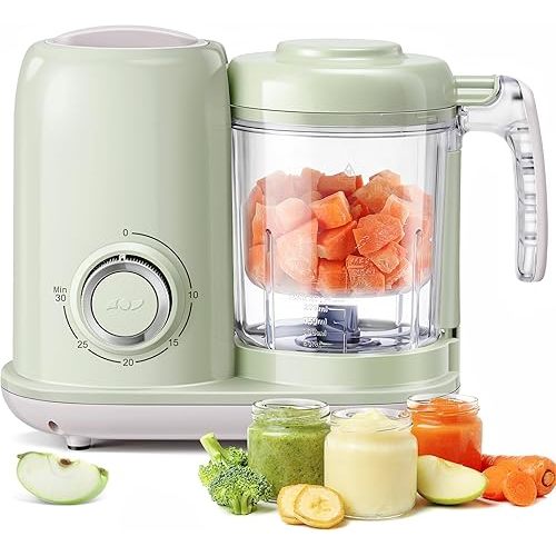 AMZBABYCHEF Baby Food Maker, 4 in 1 Baby Food Processor and Steamer, Puree Blender, Multifunctional Baby Puree Maker, Dishwasher Safe (Green)