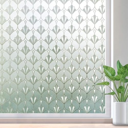 rabbitgoo Privacy Window Film Non Adhesive Frosted Glass Sun Blocking Self Static Cling Decorative for Home Kitchen Living Room, Removable and Reusable, 35.4 x 157.4 inches