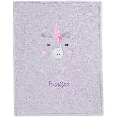 Delta Children Personalized Sherpa Throw Blanket for Kids, Light Purple Unicorn