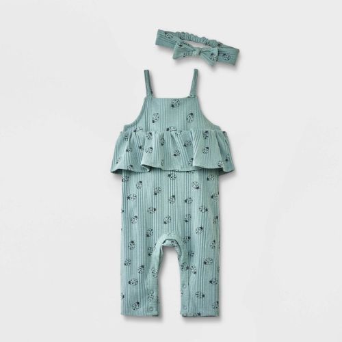 Grayson Mini Baby Girls' Ladybug Romper with Headband - Green, Size: Infant6-9M