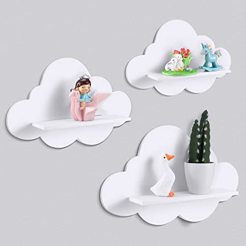 Tatuo 3 Pcs Floating Cloud Shelves for Wall White Wavy Small Floating Shelves for Bathroom Living Room Bedroom Corner Nursery Decor