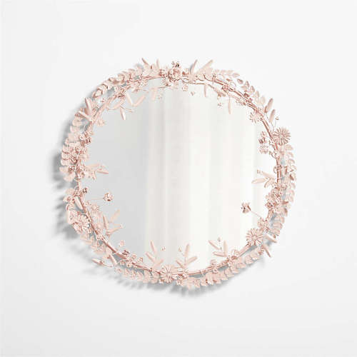 Flower Crown Pink Metal 30" Round Wall Mirror