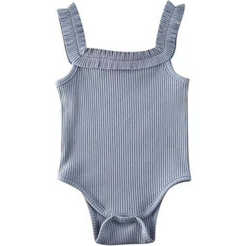 MAINESAKA Newborn Baby Girl Spaghetti Strap romper Sleeveless Ribbed Knit Daisy Print Bodysuit Cute Summer Tank Romper