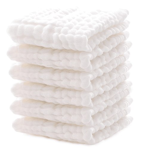 Baby Muslin Washcloths Soft Cotton Face Towels 6 Pack Wash Cloths for Newborn 12x12 inches (White) Baby Registry Shower Gift