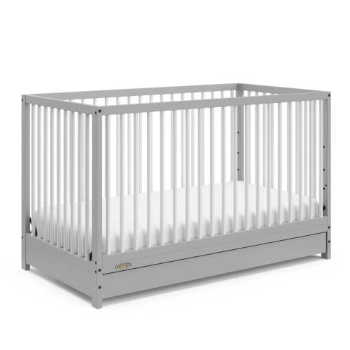 (Floor Model) Teddi 5-in-1 Convertible Crib with Drawer - Pebble Gray/White